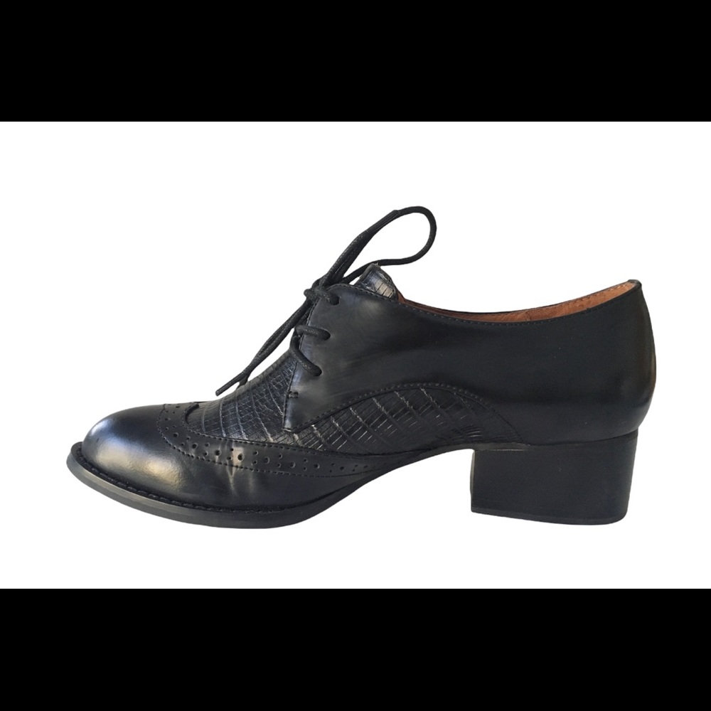 Jeffrey Campbell Gatsby Lizard Embossed Black Oxfords Lace Up 7.5 Chunky Heel